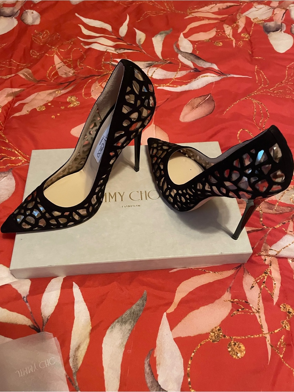 Jimmy Choo Black Cutout Suede Pointed-Toe Pumps